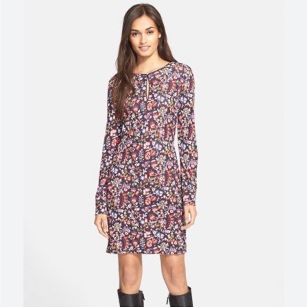 Tory Burch Soma Floral Key Hole Long Sleeve Shift Dress Garden Paisley Large